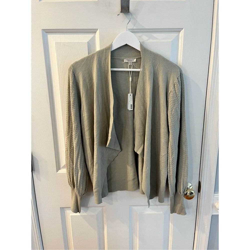 Essentials Milano Sage Green Waterfall Poet Sleeve Cardigan Sweater sz M NWT